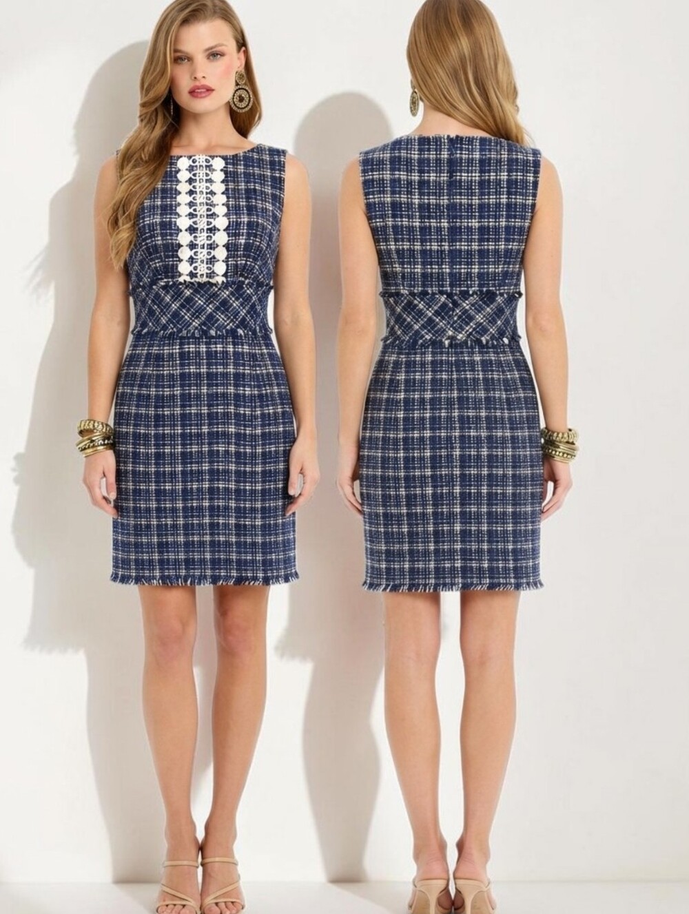 TRINA TURK Tweed Plaid Frayed Accent Sheath Dress - Size 4